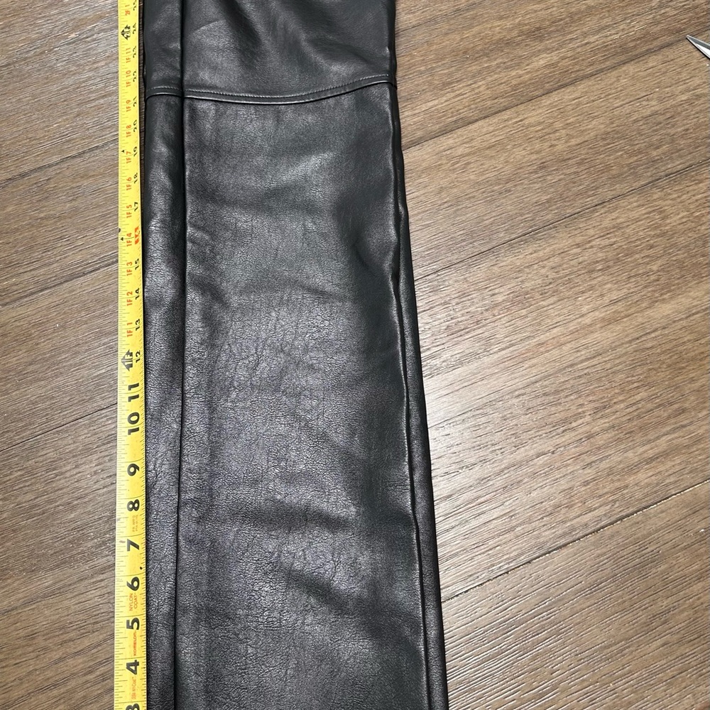 Princess Polly Black Faux Leather Pants High Waisted Straight Leg Raw Hem size 2 - Picture 9 of 12